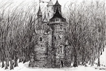 O castelo na floresta de Findhorn, 2006, (tinta no papel)